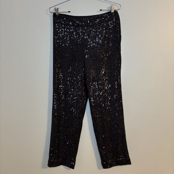 NWT Women's LOFT Black Sequin Trousers Pants Size 4P Holiday Glam Sparkle Party - Picture 2 of 11